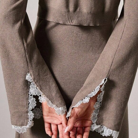 Elegant Women's Sleeveless Lace Trim Dress with Cardigan Set - Picture 13 of 14